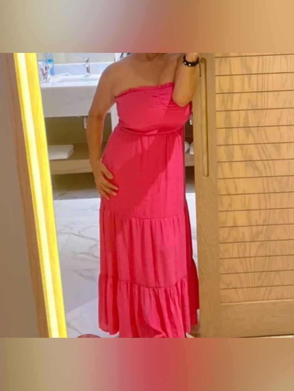 Love Tree Strapless Hot Pink Tiered Maxi Dress